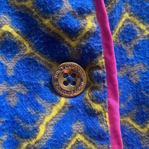 Juicy Couture tuxedo style blue and gold flannel pajama set w/ pink piping Small - Picture 7 of 16